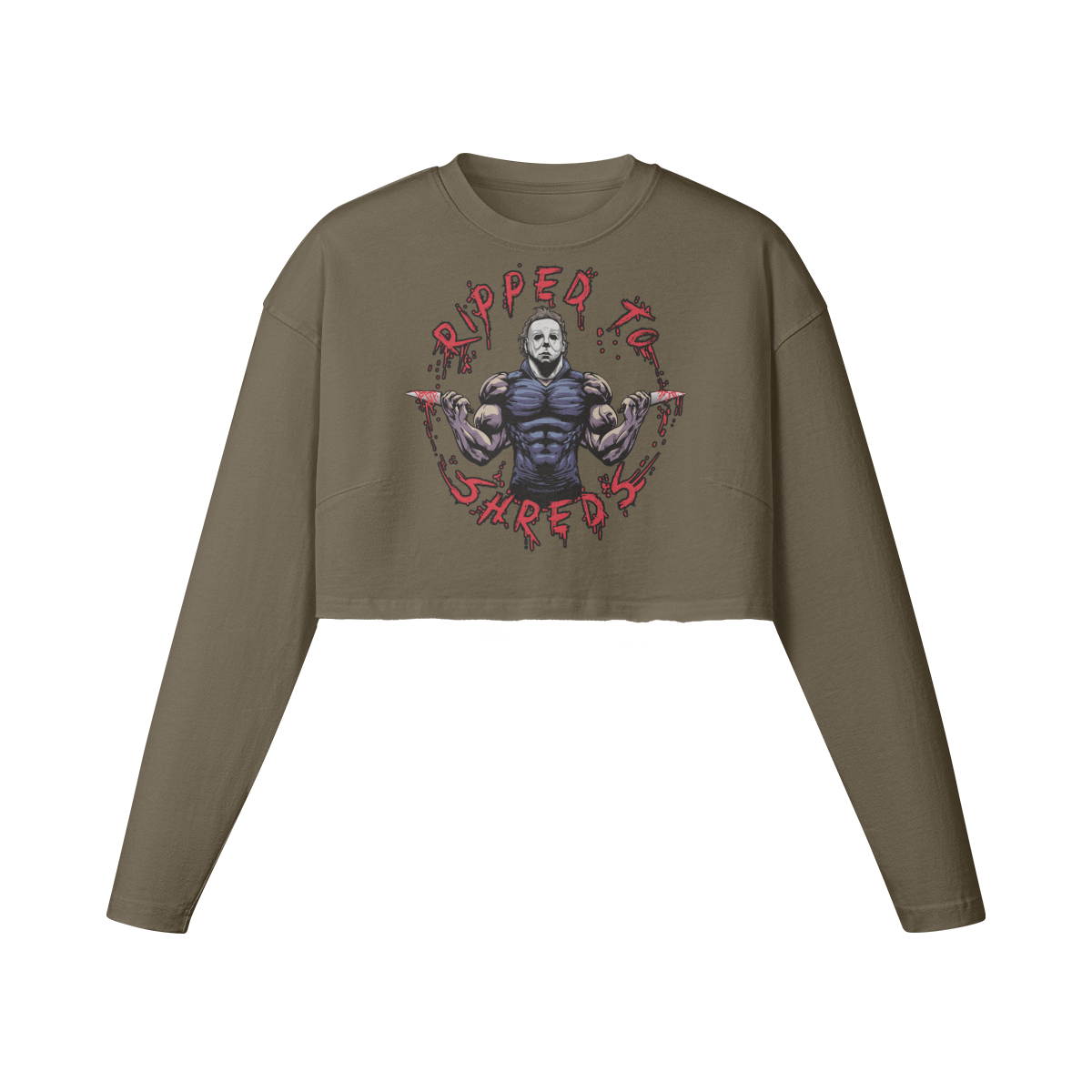 RIPPED TO SHREDS- Womens Long Sleeve Crop Top-Army Brown-League of Lifters