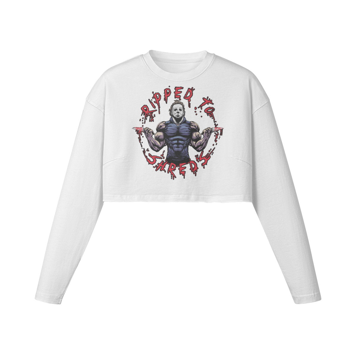 RIPPED TO SHREDS- Womens Long Sleeve Crop Top-White-League of Lifters