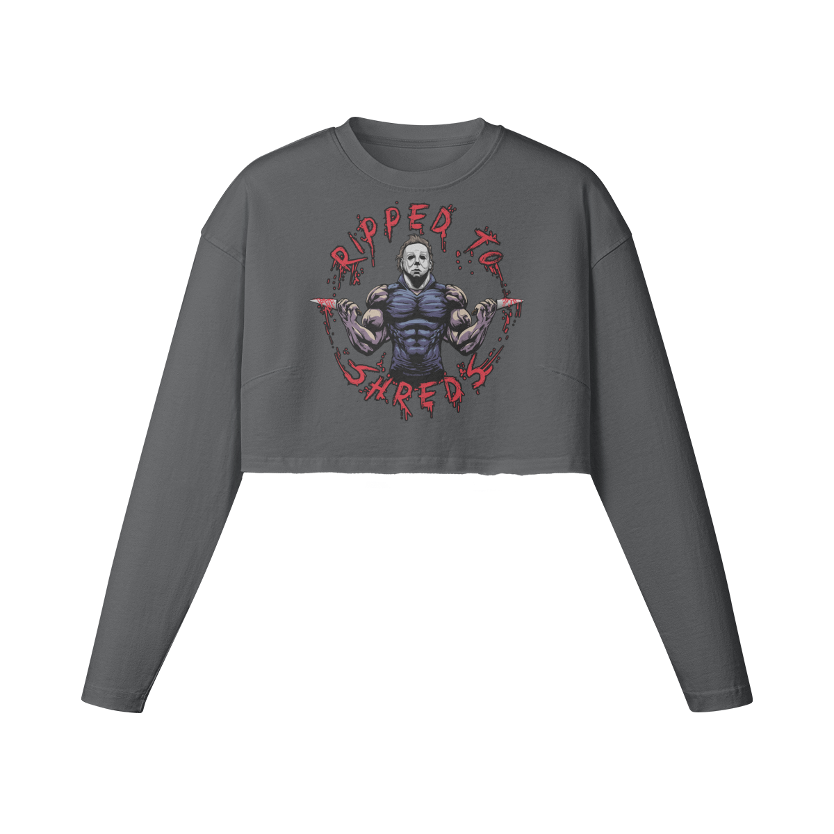 RIPPED TO SHREDS- Womens Long Sleeve Crop Top-Carbon Gray-League of Lifters
