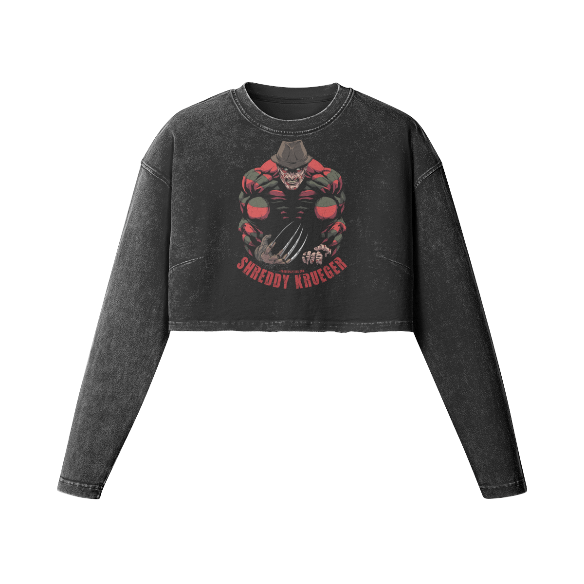 SHREDDY KRUEGER- Womens Long Sleeve Crop Top-Faded Black-League of Lifters