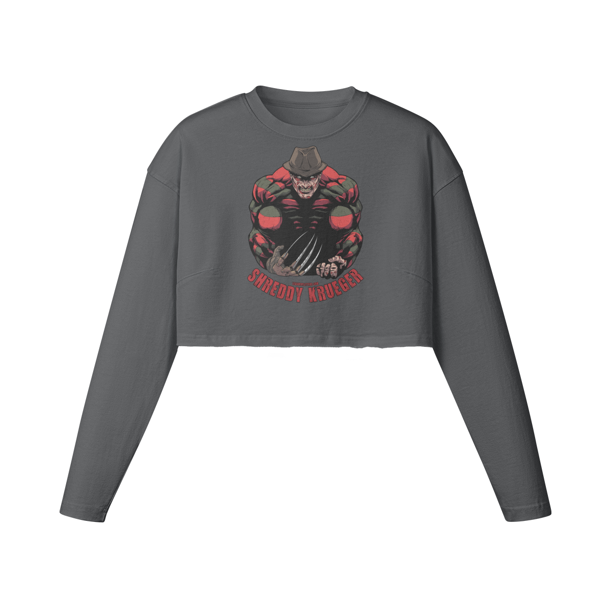 SHREDDY KRUEGER- Womens Long Sleeve Crop Top-Carbon Gray-League of Lifters