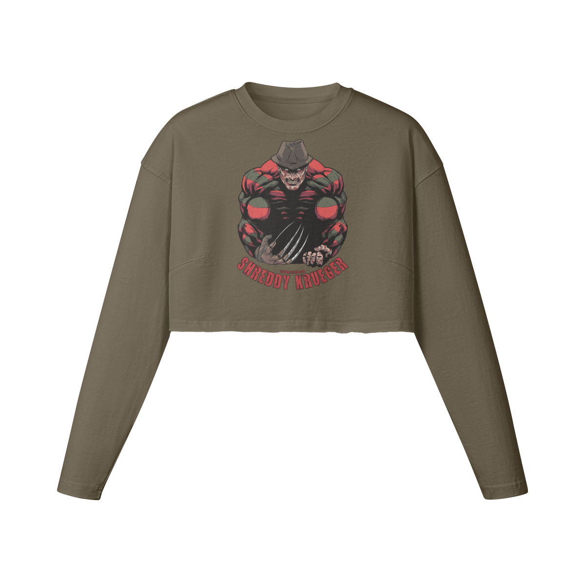 SHREDDY KRUEGER- Womens Long Sleeve Crop Top-Army Brown-League of Lifters
