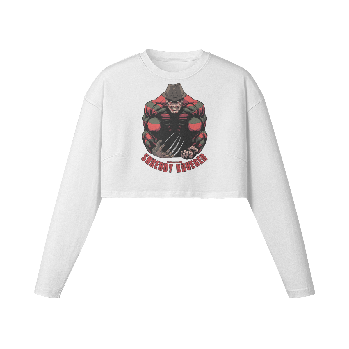 SHREDDY KRUEGER- Womens Long Sleeve Crop Top-White-League of Lifters