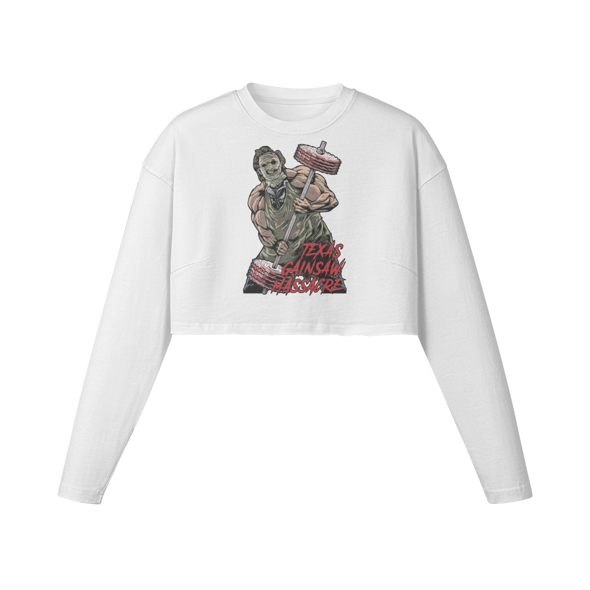 TEXAS GAINSAW MASSACRE- Womens Long Sleeve Crop Top-White-League of Lifters