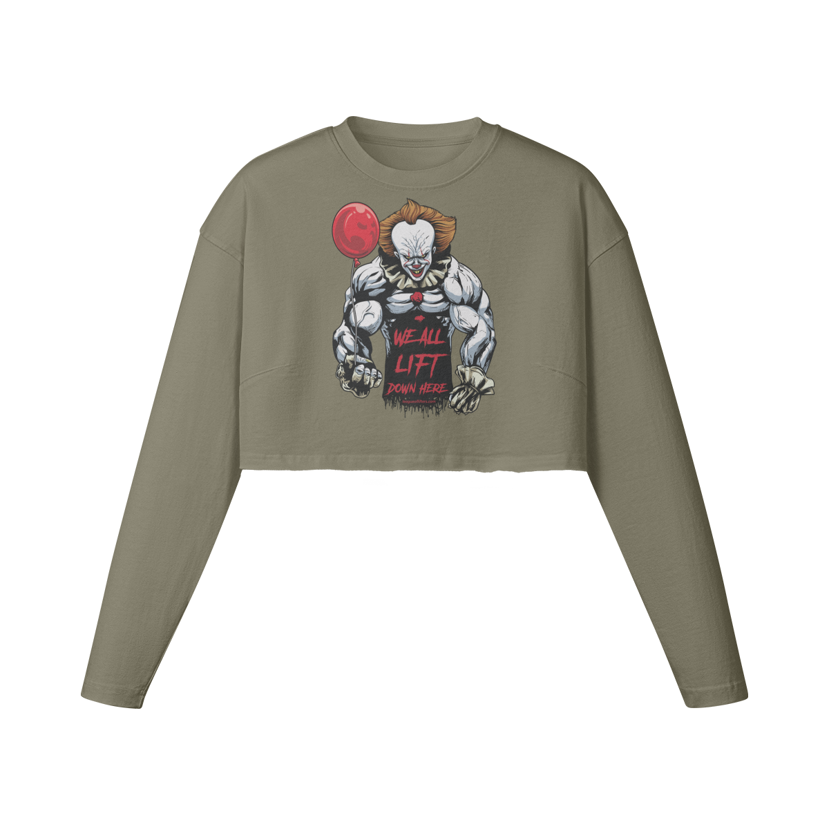 WE ALL LIFT DOWN HERE (BALLOON)- Womens Long Sleeve Crop Top-Artichoke-League of Lifters