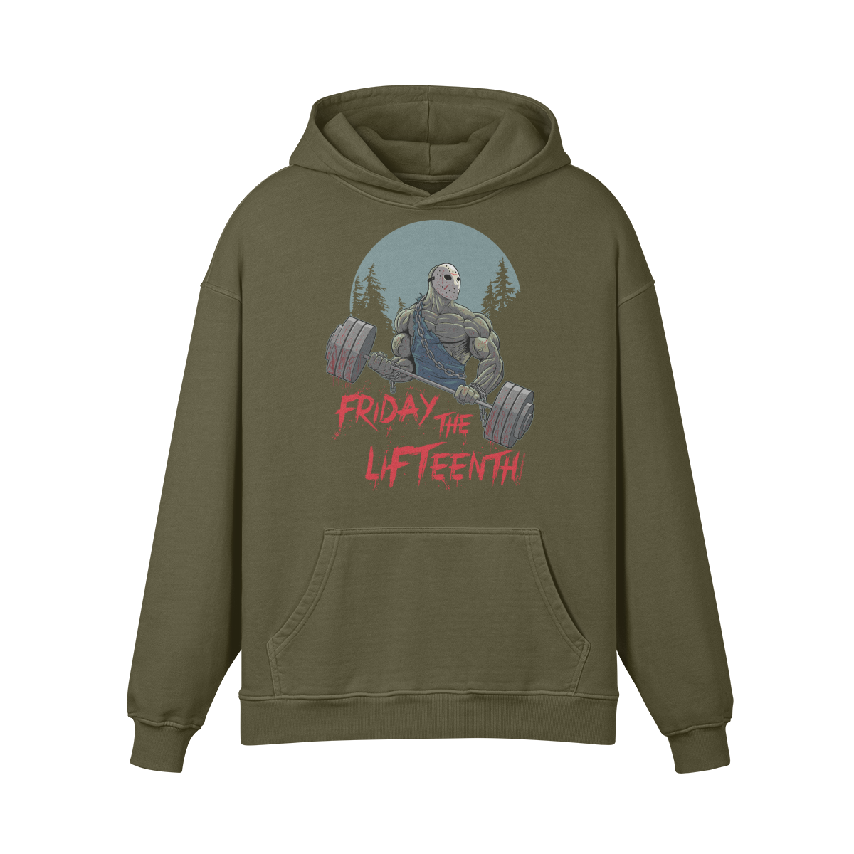 FRIDAY THE LIFTEENTH- Oversized Hoodie-Olive Green-League of Lifters