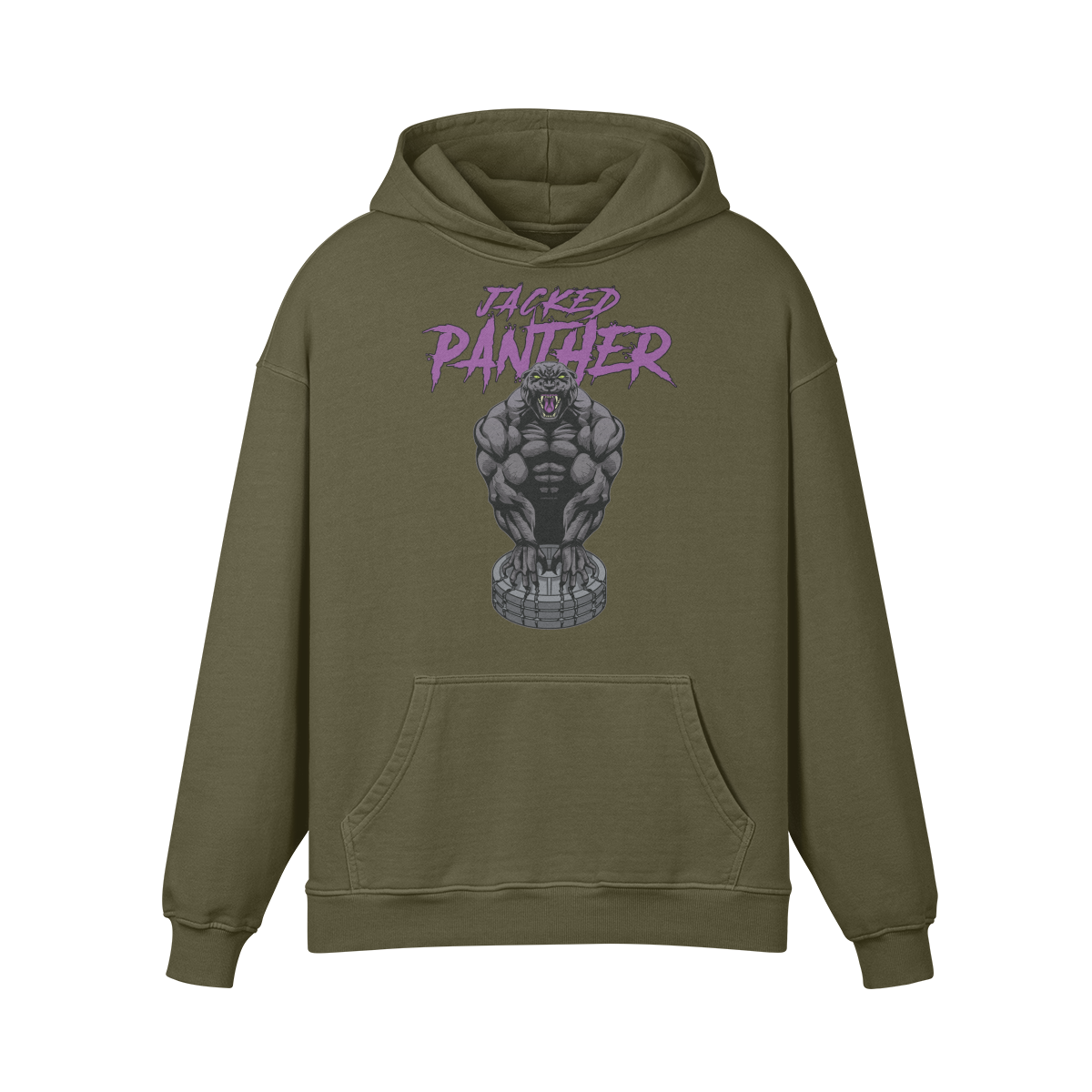 JACKED PANTHER- Oversized Hoodie-Olive Green-League of Lifters
