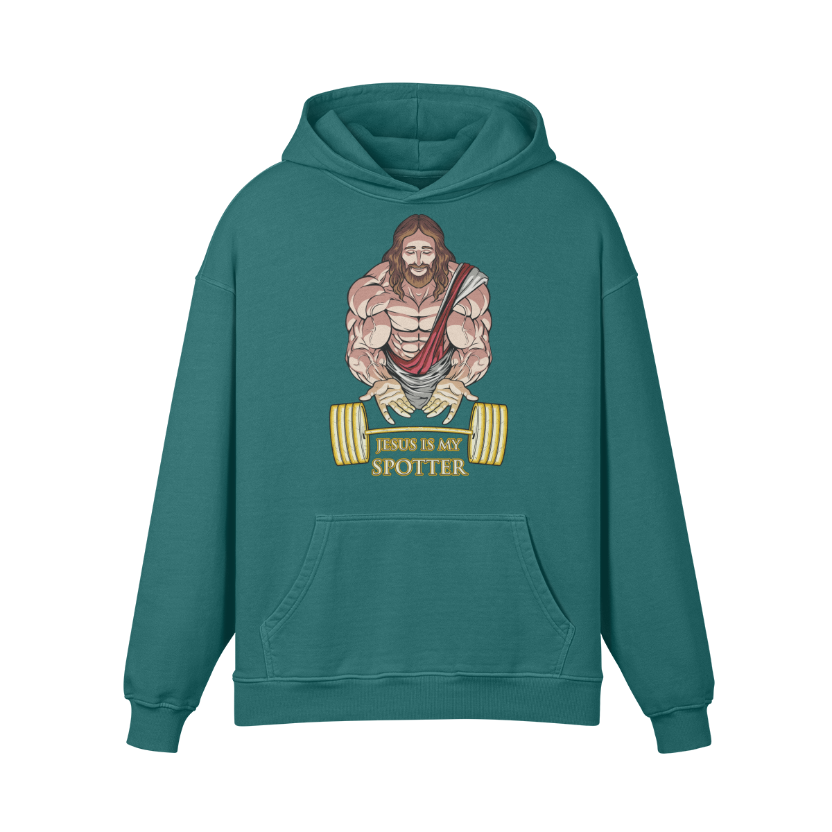 JESUS IS MY SPOTTER- Oversized Hoodie-Blueish Green-League of Lifters