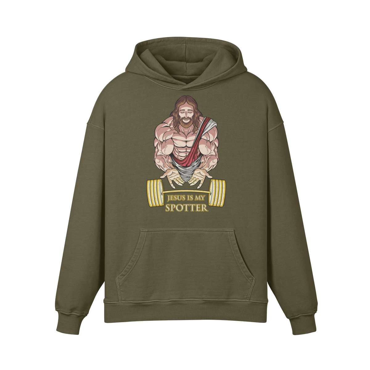 JESUS IS MY SPOTTER- Oversized Hoodie-Olive Green-League of Lifters