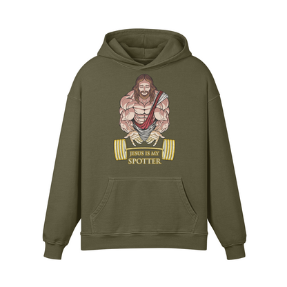 JESUS IS MY SPOTTER- Oversized Hoodie-Olive Green-League of Lifters