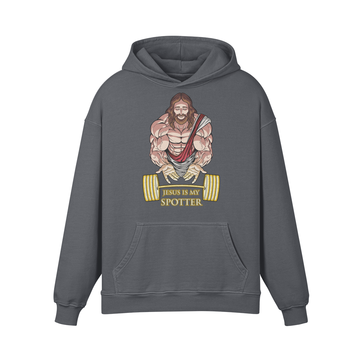 JESUS IS MY SPOTTER- Oversized Hoodie-Carbon Gray-League of Lifters