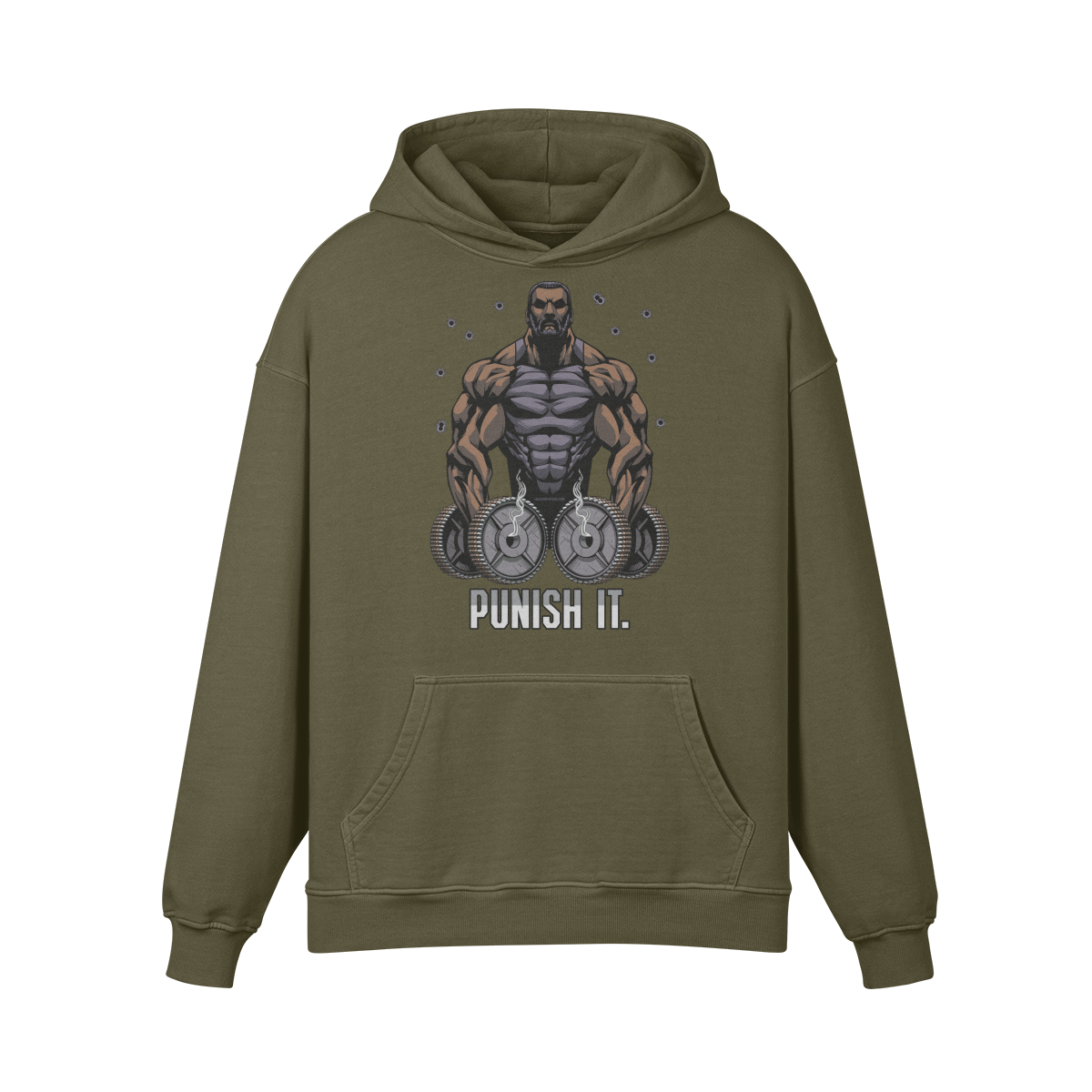 PUNISH IT (BEARD)- Oversized Hoodie-Olive Green-League of Lifters