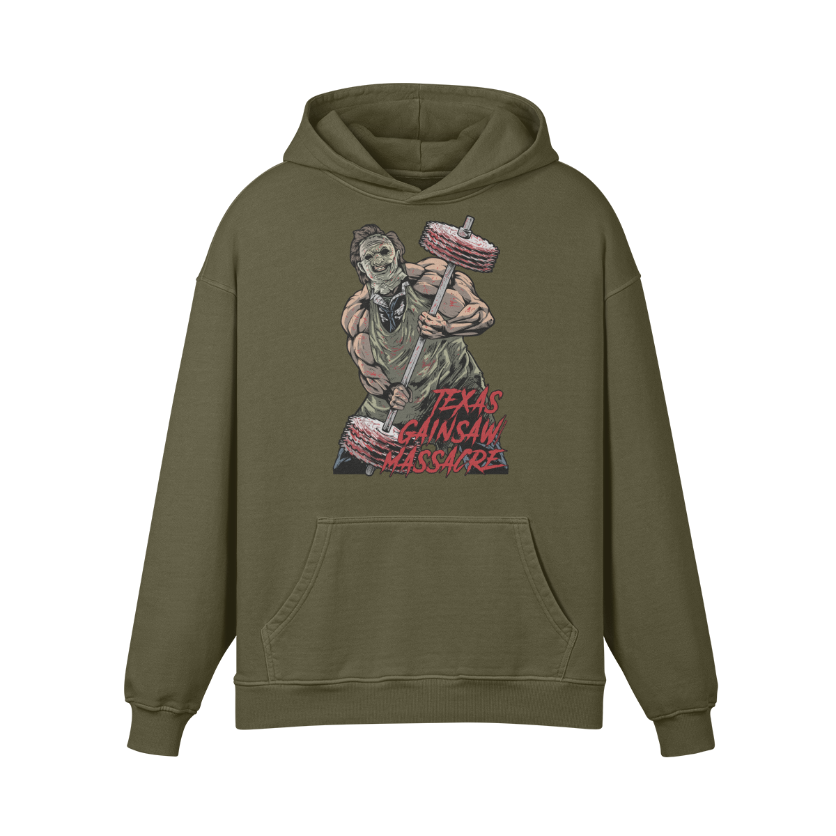 TEXAS GAINSAW MASSACRE- Oversized Hoodie-Olive Green-League of Lifters