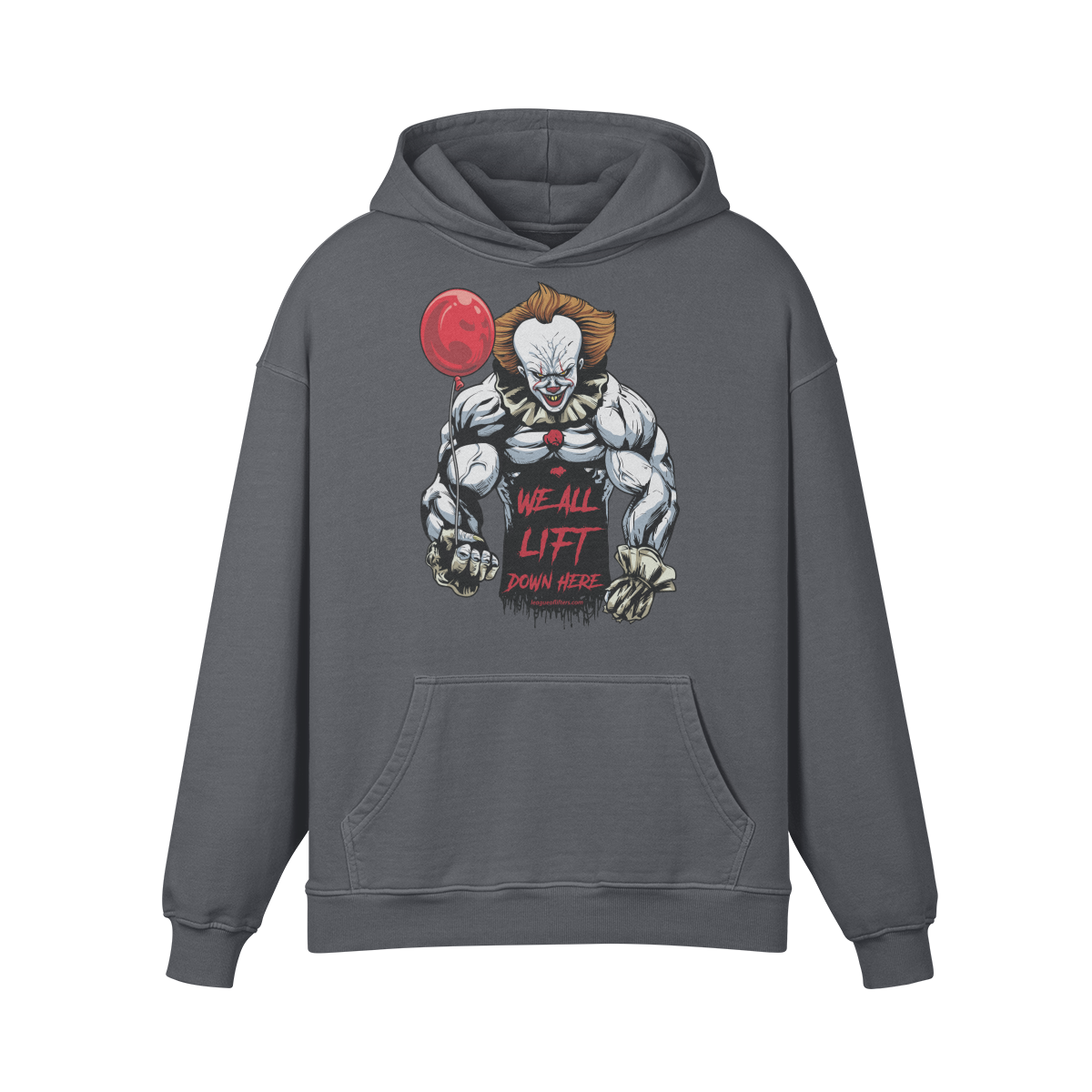 WE ALL LIFT DOWN HERE (BALLOON)- Oversized Hoodie-Carbon Gray-League of Lifters