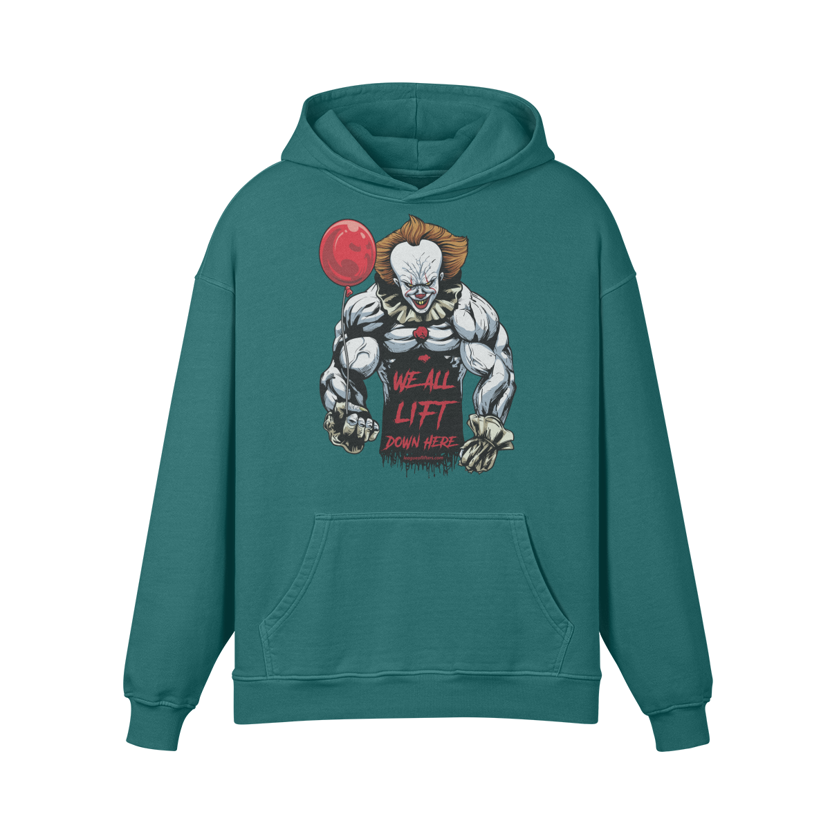 WE ALL LIFT DOWN HERE (BALLOON)- Oversized Hoodie-Blueish Green-League of Lifters