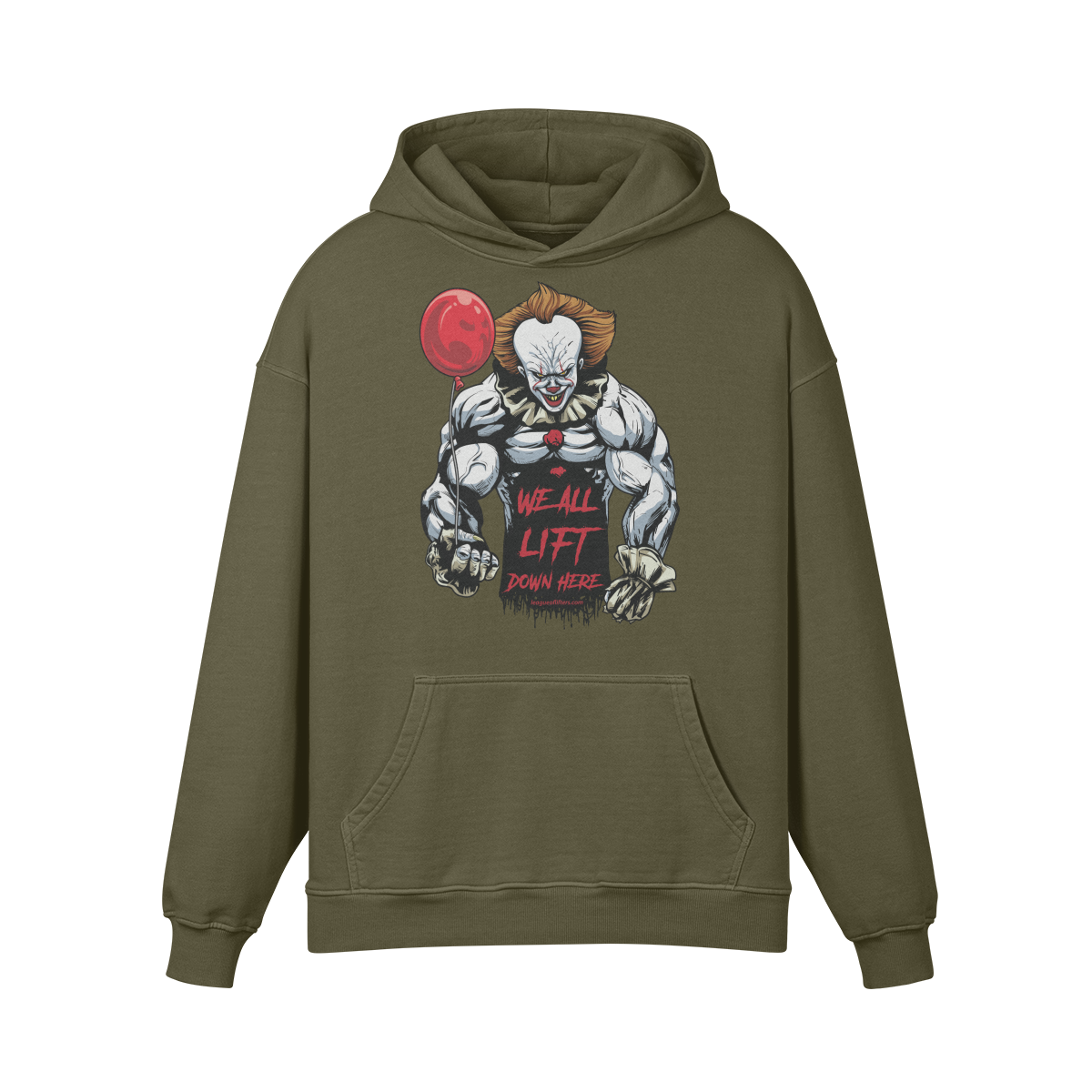 WE ALL LIFT DOWN HERE (BALLOON)- Oversized Hoodie-Olive Green-League of Lifters