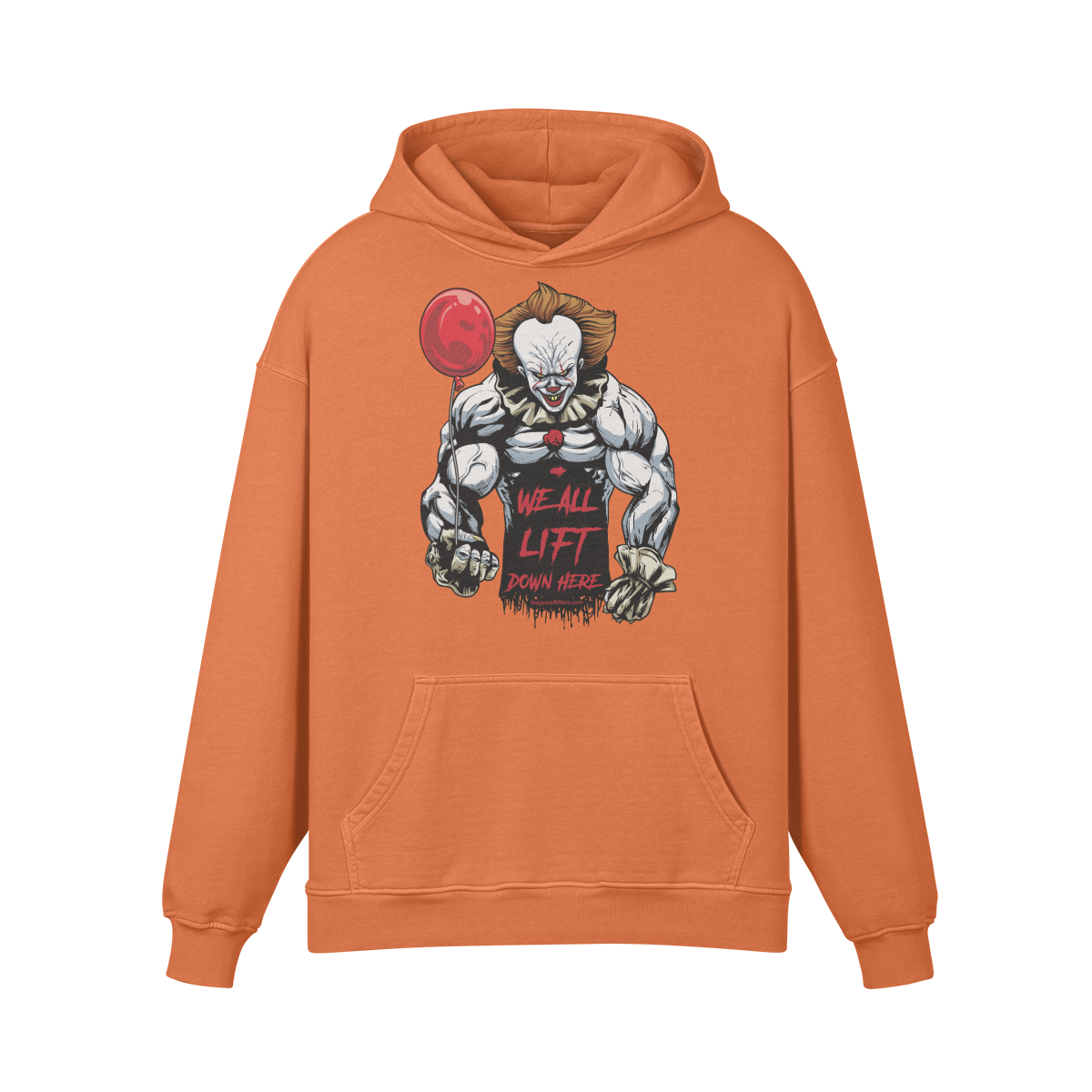 WE ALL LIFT DOWN HERE (BALLOON)- Oversized Hoodie-Copper Red-League of Lifters