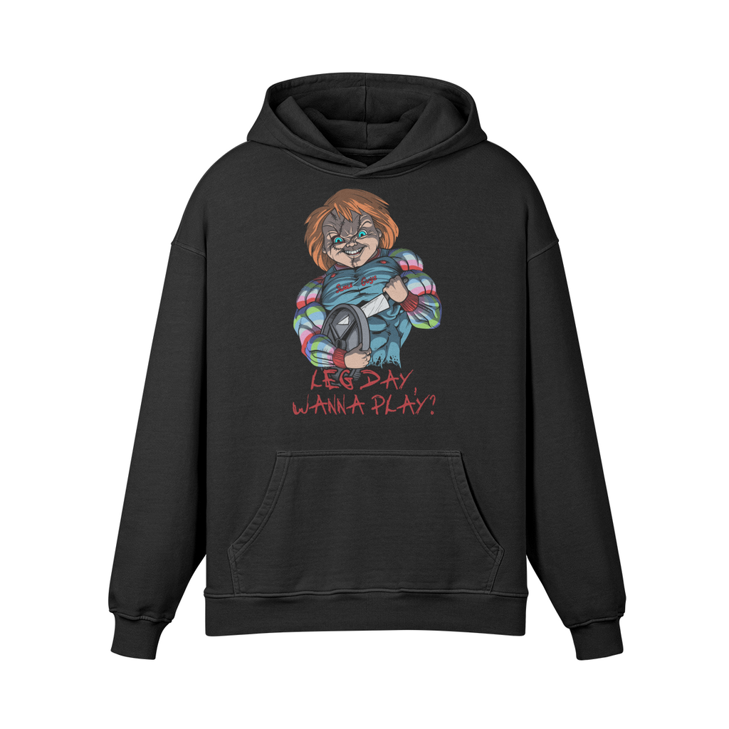 LEG DAY WANNA PLAY?- Oversized Hoodie-Faded Black-League of Lifters
