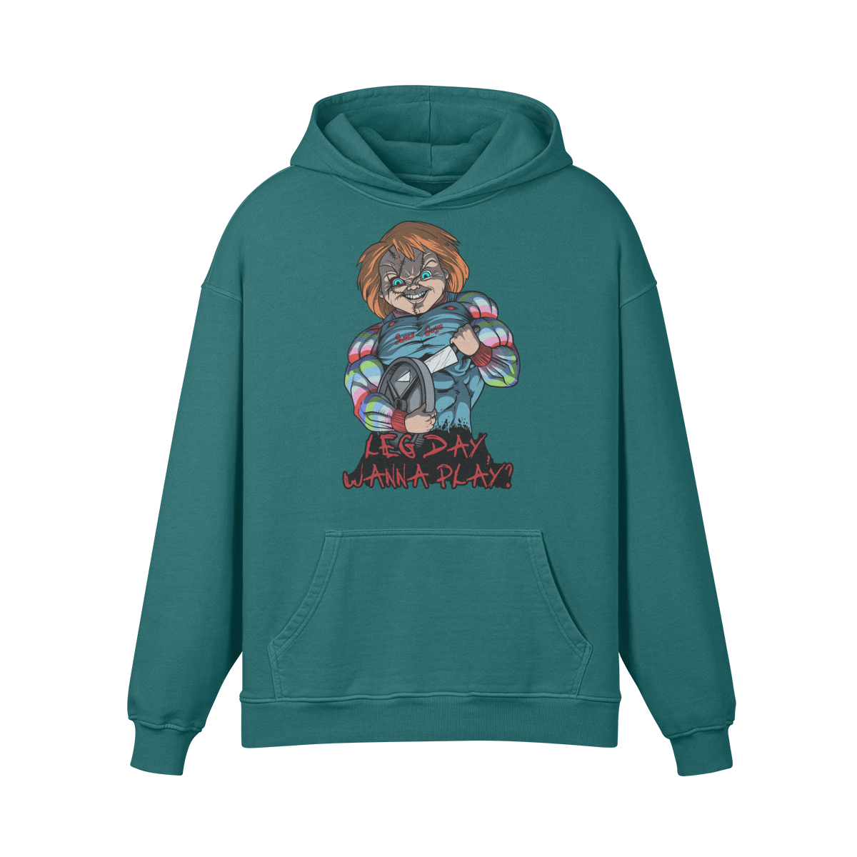 LEG DAY WANNA PLAY?- Oversized Hoodie-Blueish Green-League of Lifters