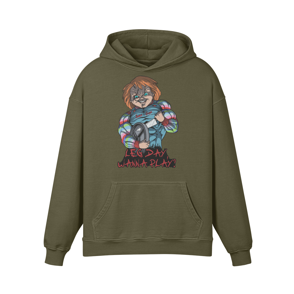 LEG DAY WANNA PLAY?- Oversized Hoodie-Olive Green-League of Lifters