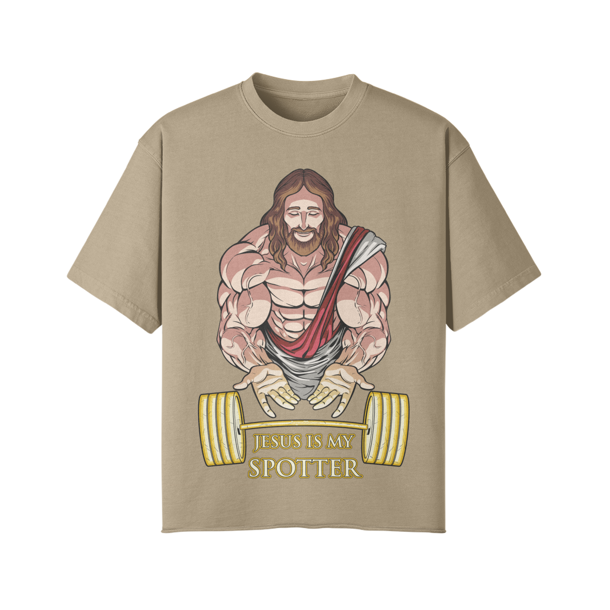 JESUS IS MY SPOTTER- Pump Top-Khaki-League of Lifters