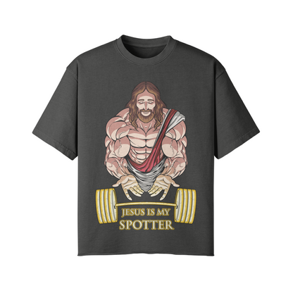 JESUS IS MY SPOTTER- Pump Top-Dark Gray-League of Lifters