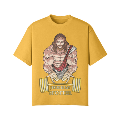 JESUS IS MY SPOTTER- Pump Top-Vintage Yellow-League of Lifters