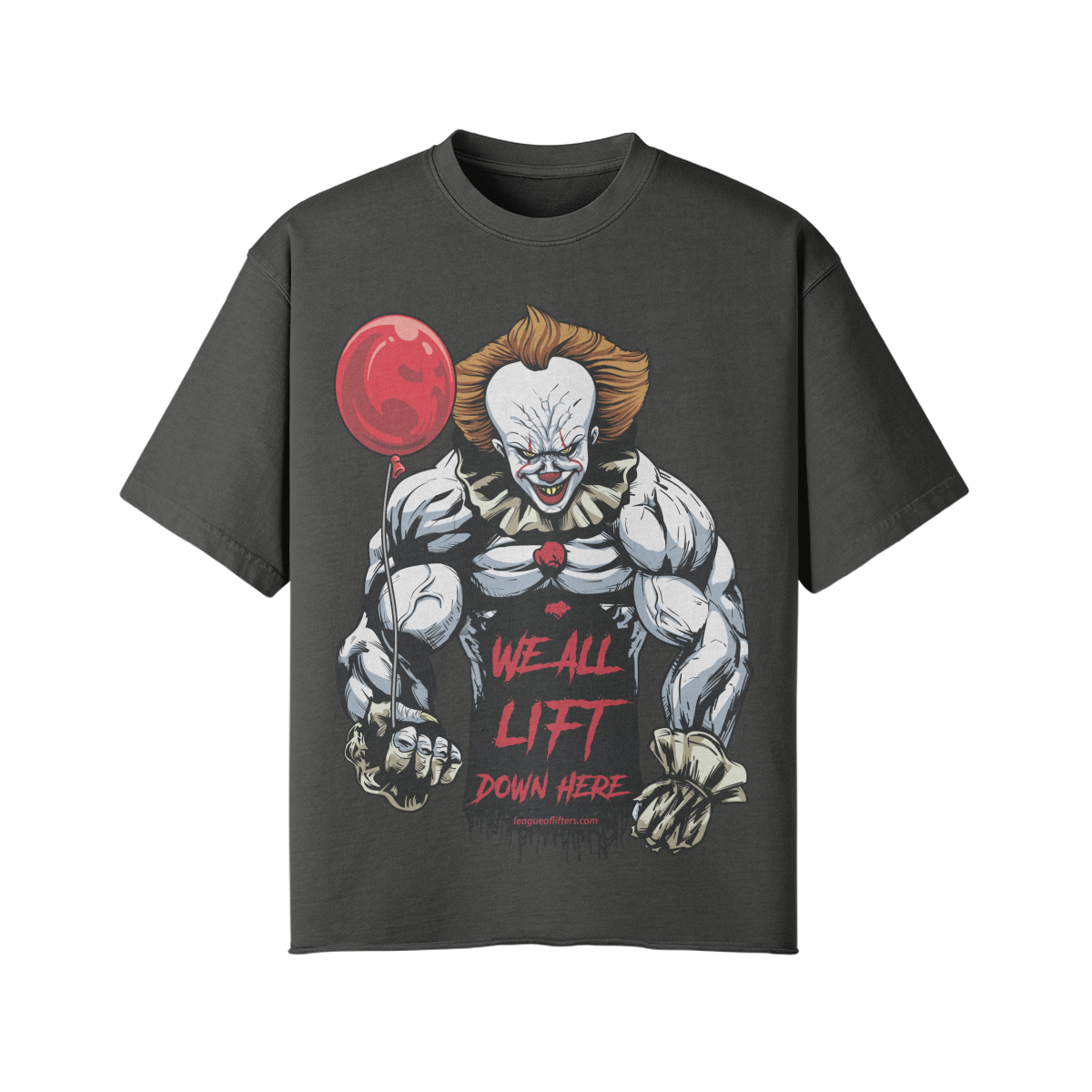 WE ALL LIFT DOWN HERE (BALLOON)- Pump Top-Dark Gray-League of Lifters
