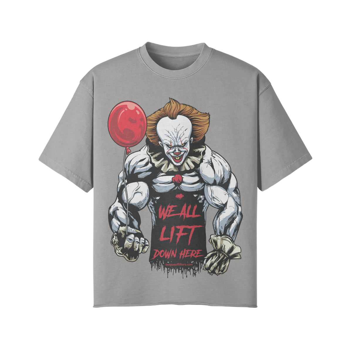 WE ALL LIFT DOWN HERE (BALLOON)- Pump Top-Light Gray-League of Lifters