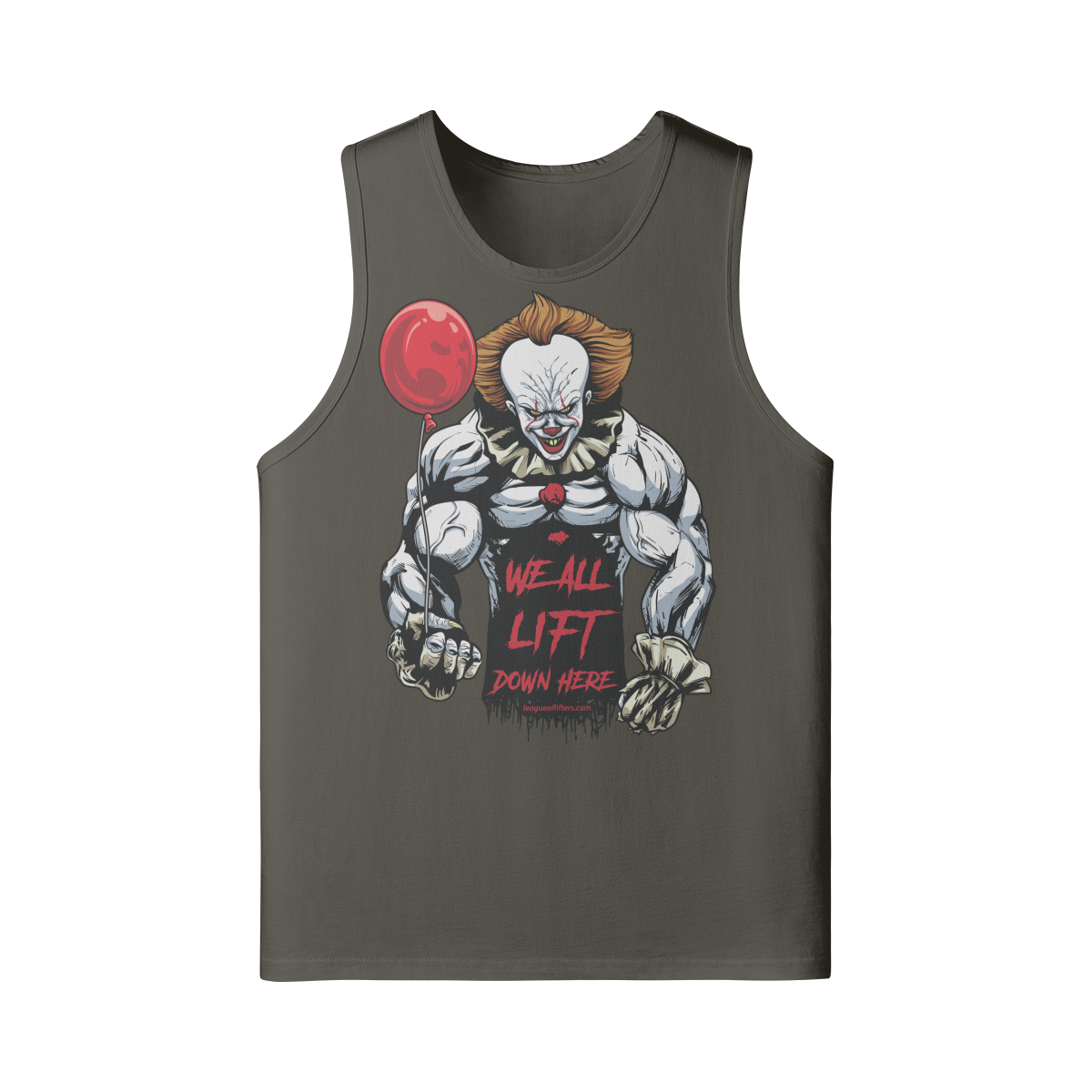 WE ALL LIFT DOWN HERE (BALLOON)- Tank Top-Charcoal Grey-League of Lifters