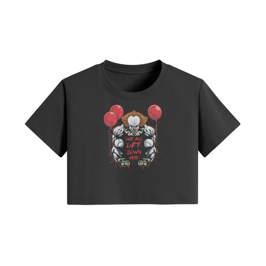 WE ALL LIFT DOWN HERE (CLASSIC BALLOONS)- Womens Crop Top-Black-League of Lifters