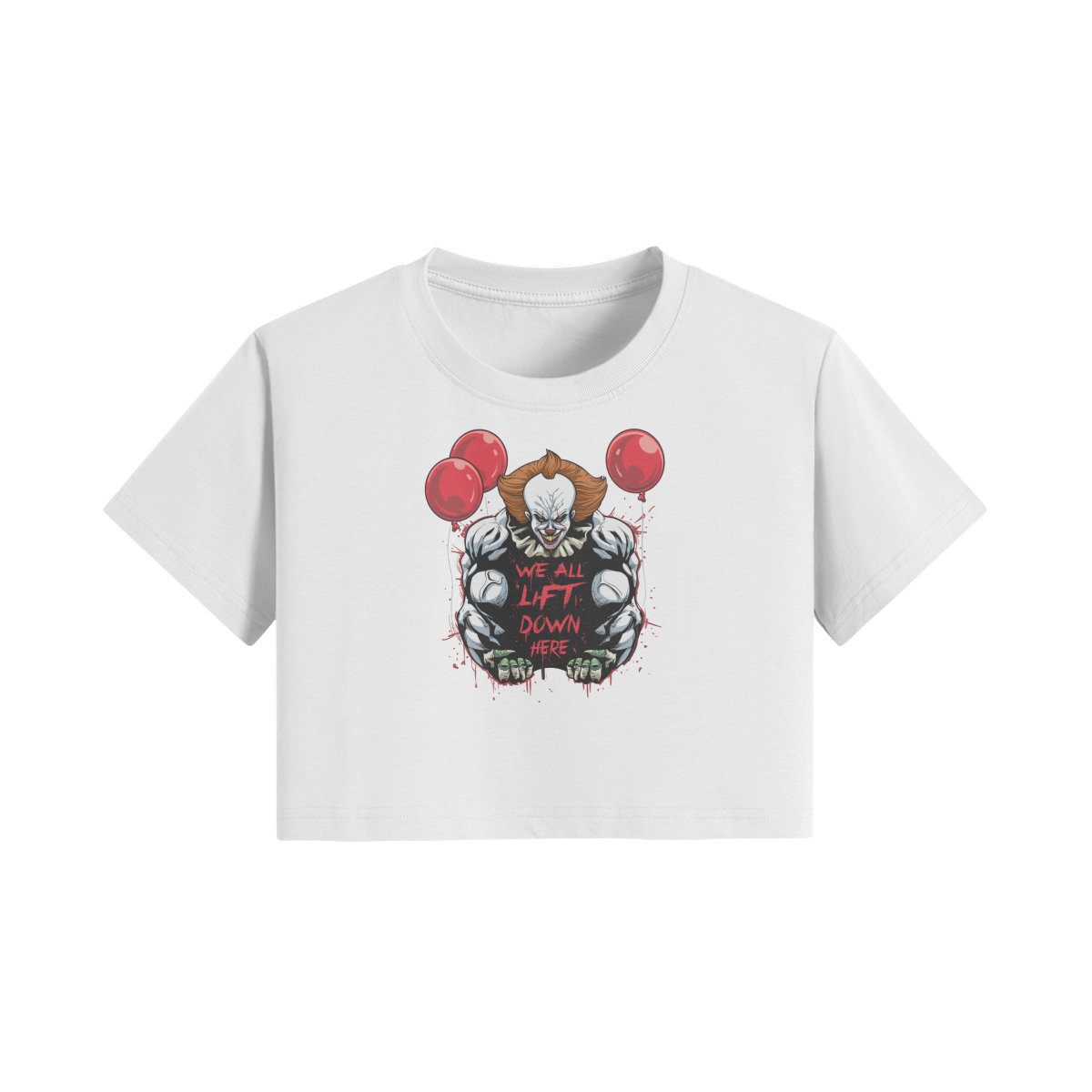 WE ALL LIFT DOWN HERE (CLASSIC BALLOONS)- Womens Crop Top-White-League of Lifters