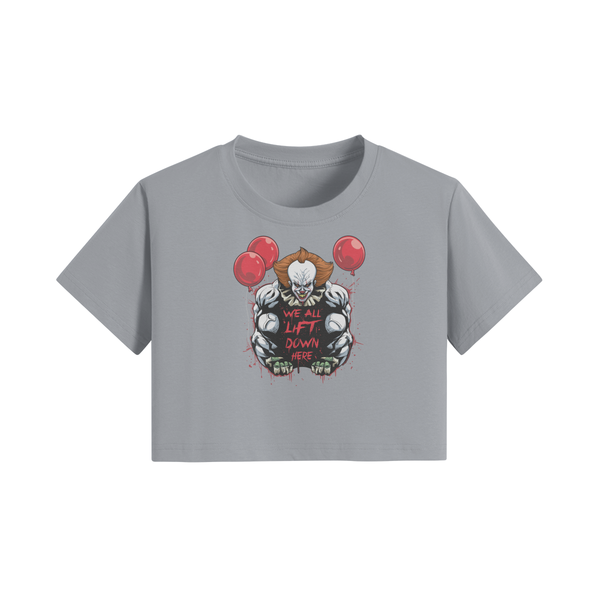 WE ALL LIFT DOWN HERE (CLASSIC BALLOONS)- Womens Crop Top-Light Gray-League of Lifters