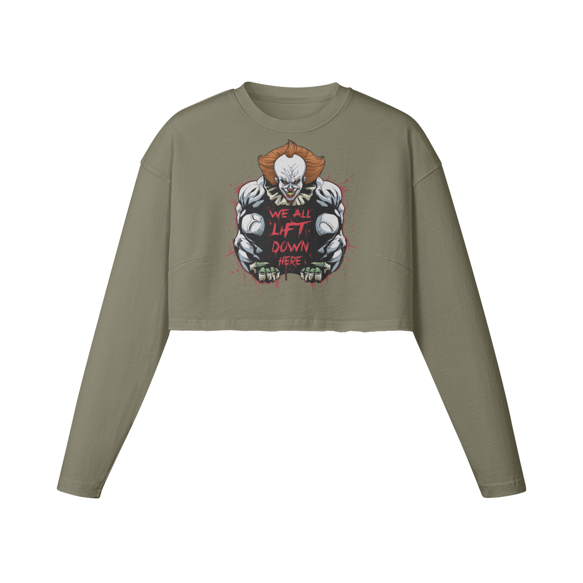 WE ALL LIFT DOWN HERE (CLASSIC)- Womens Long Sleeve Crop Top-Artichoke-League of Lifters