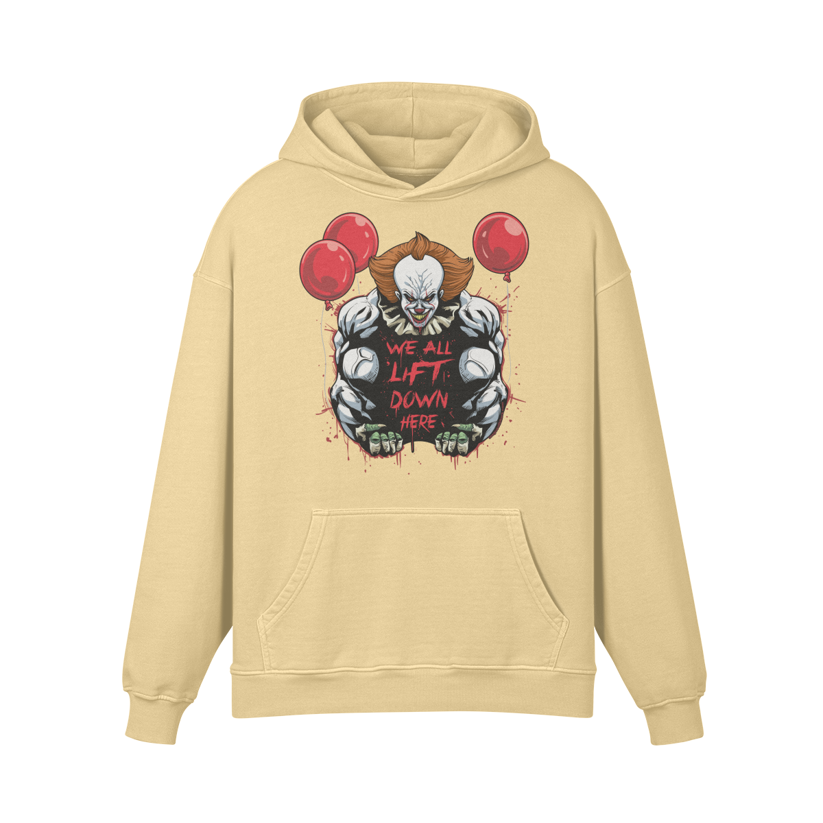 WE ALL LIFT DOWN HERE (CLASSIC BALLOONS)- Oversized Hoodie-Desert Sand-League of Lifters