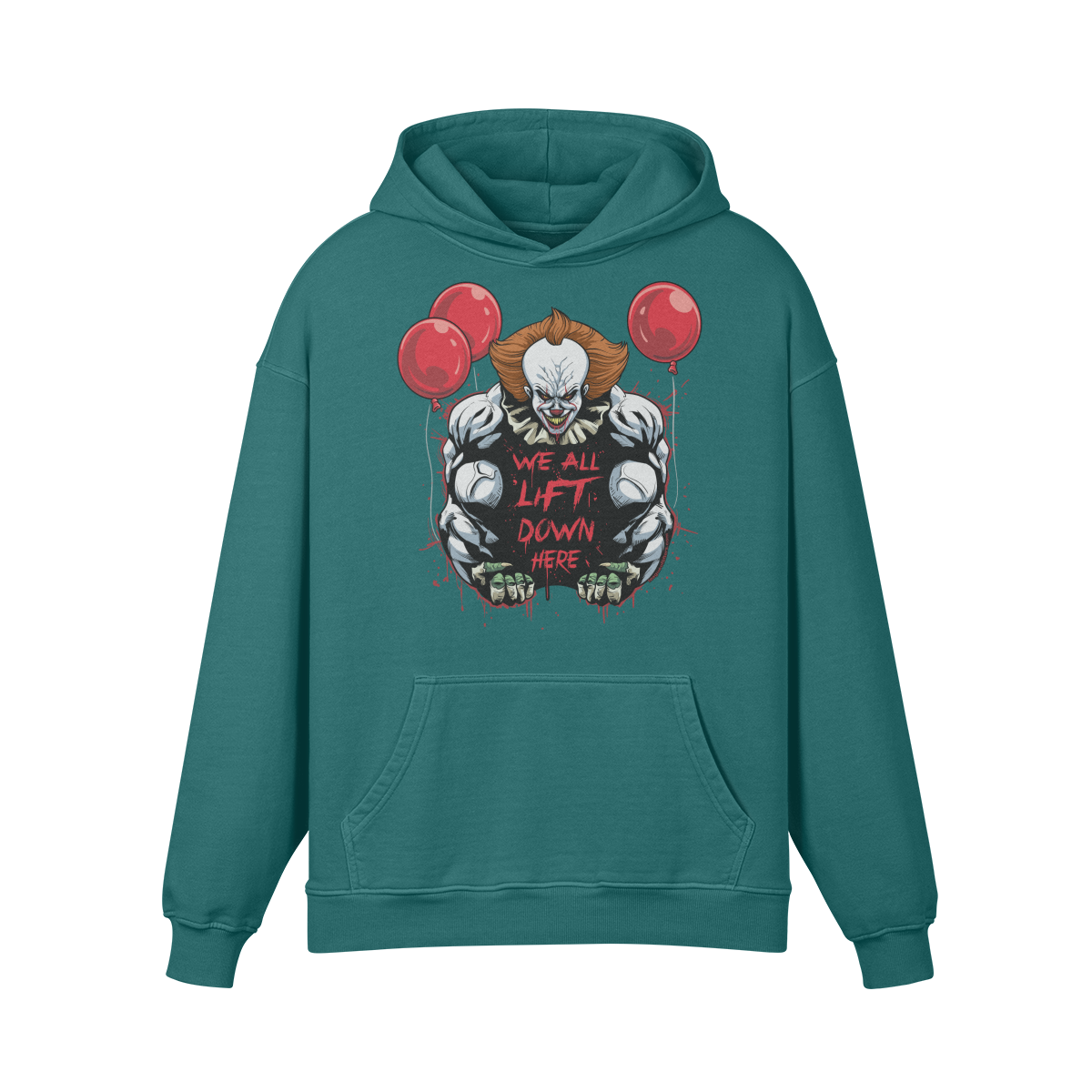 WE ALL LIFT DOWN HERE (CLASSIC BALLOONS)- Oversized Hoodie-Blueish Green-League of Lifters