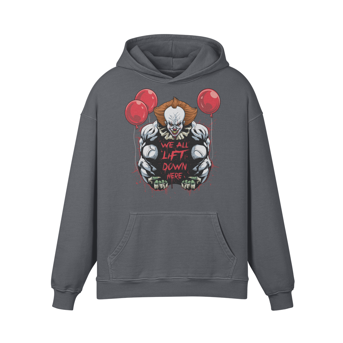 WE ALL LIFT DOWN HERE (CLASSIC BALLOONS)- Oversized Hoodie-Carbon Gray-League of Lifters