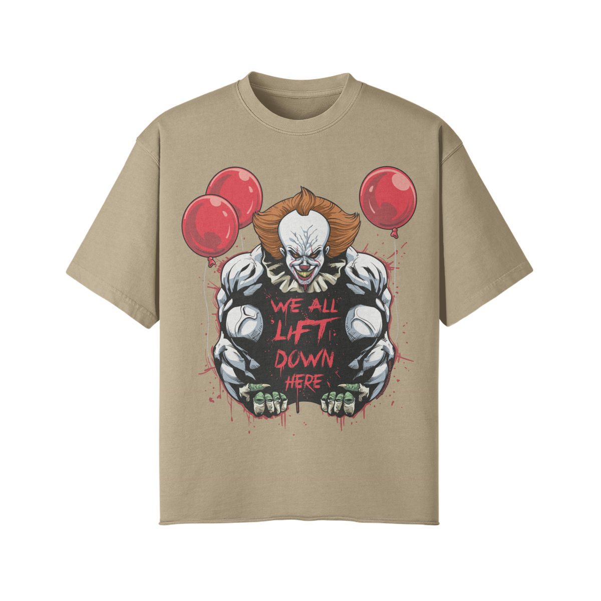 WE ALL LIFT DOWN HERE (CLASSIC BALLOONS)- Pump Top-Khaki-League of Lifters
