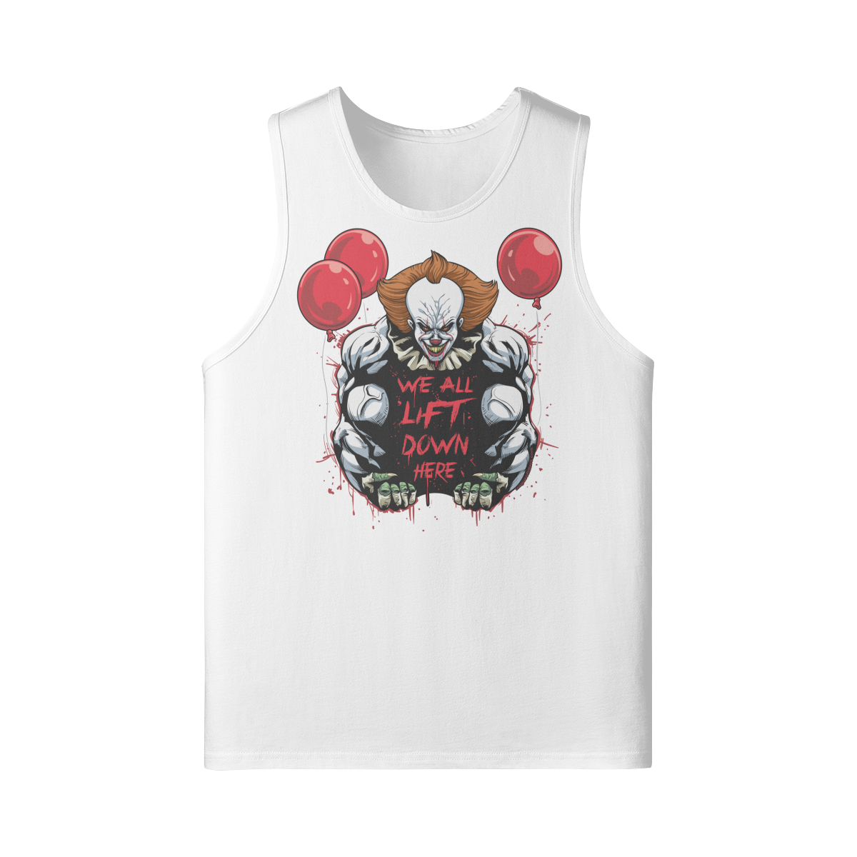 WE ALL LIFT DOWN HERE (CLASSIC BALLOONS)- Tank Top-White-League of Lifters
