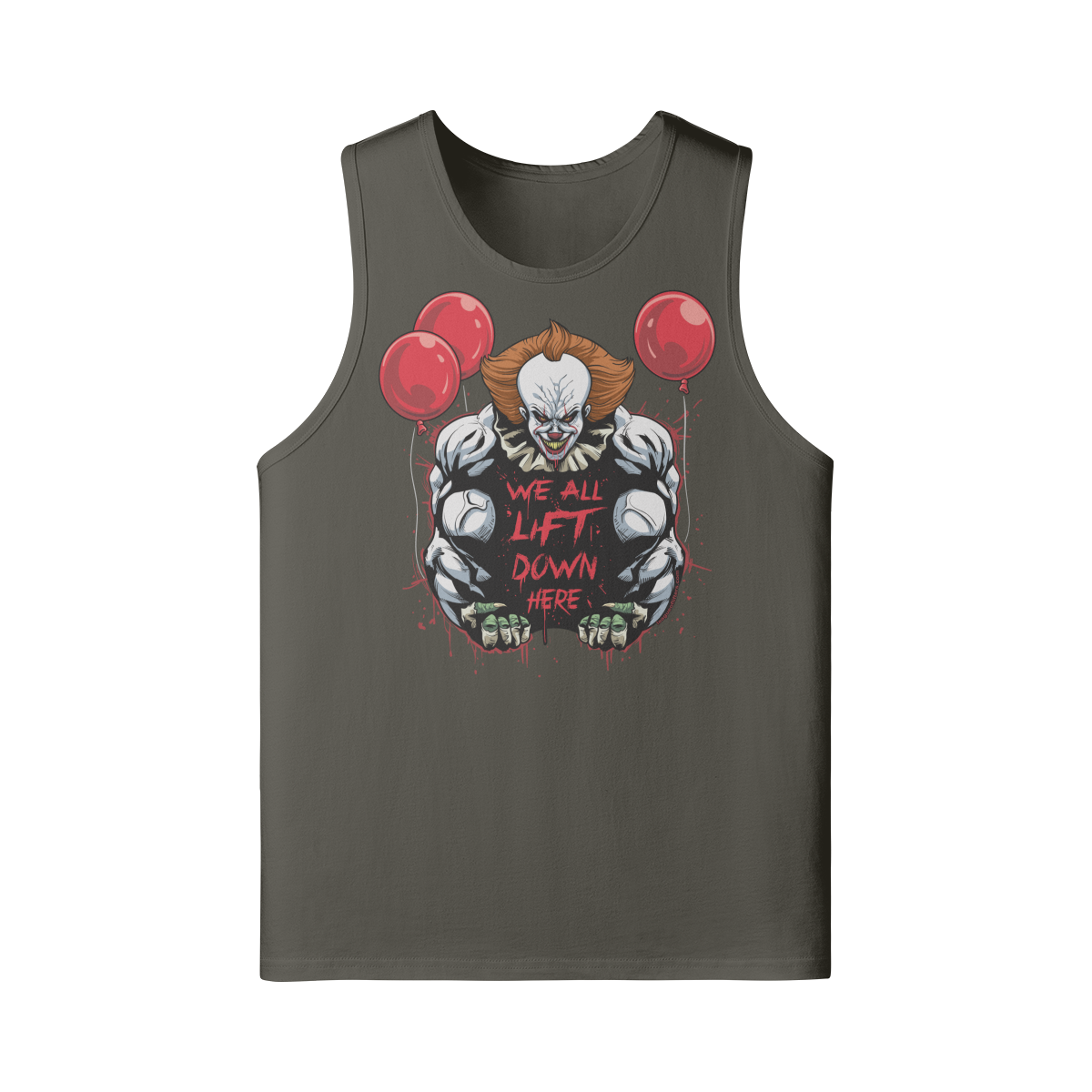 WE ALL LIFT DOWN HERE (CLASSIC BALLOONS)- Tank Top-Charcoal Grey-League of Lifters