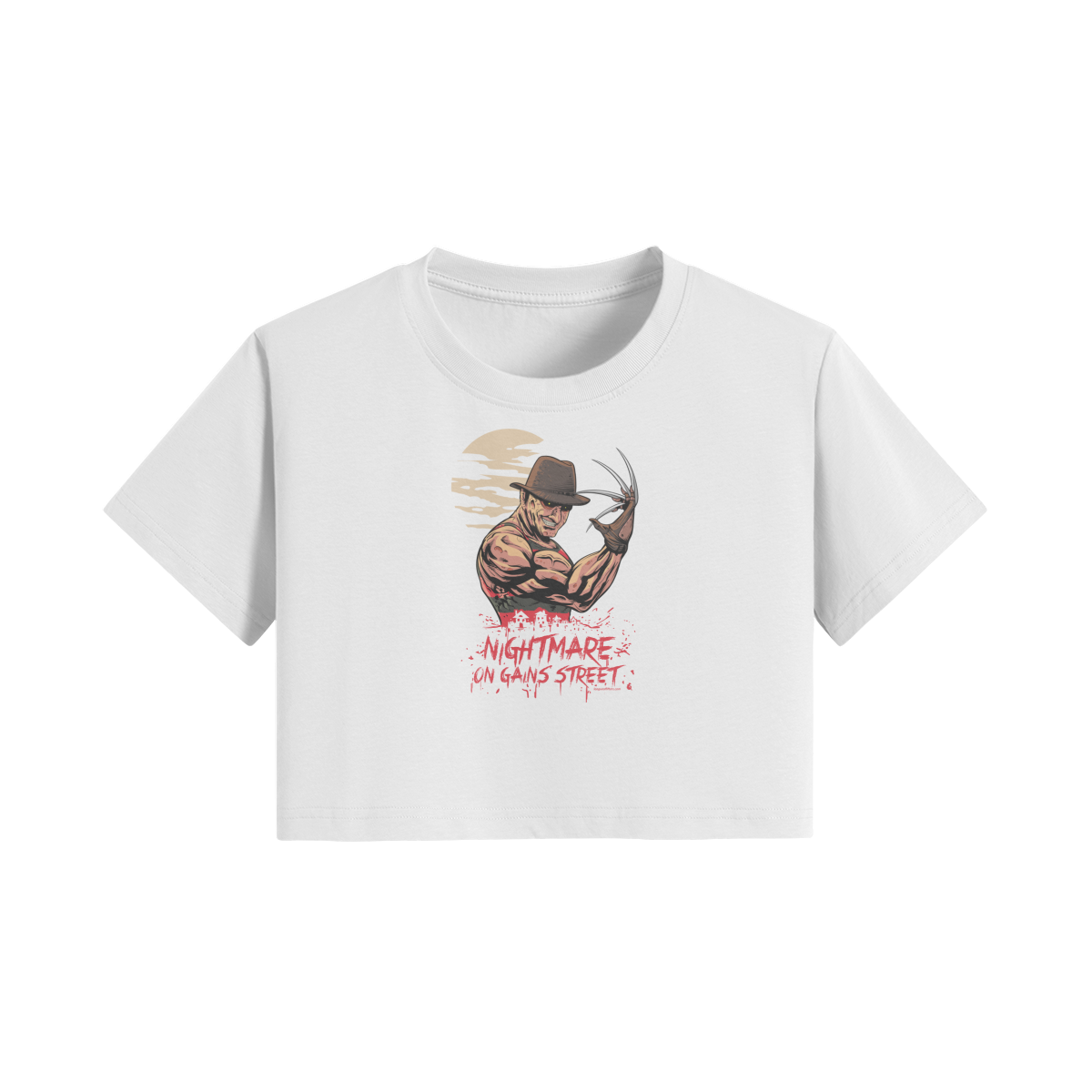 NIGHTMARE ON GAINS STREET- Womens Crop Top-White-League of Lifters