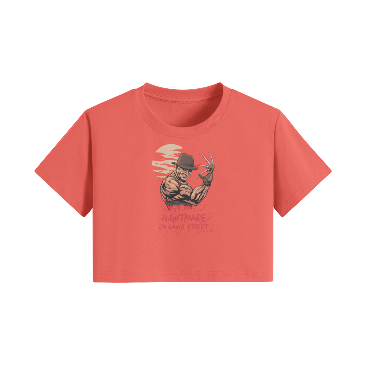 NIGHTMARE ON GAINS STREET- Womens Crop Top-Grapefruit Red-League of Lifters