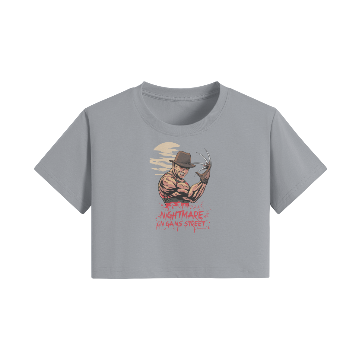 NIGHTMARE ON GAINS STREET- Womens Crop Top-Light Gray-League of Lifters