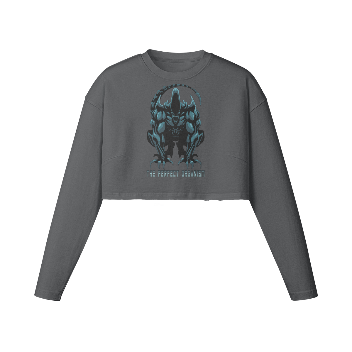 PERFECT ORGANISM- Womens Long Sleeve Crop Top-Carbon Gray-League of Lifters