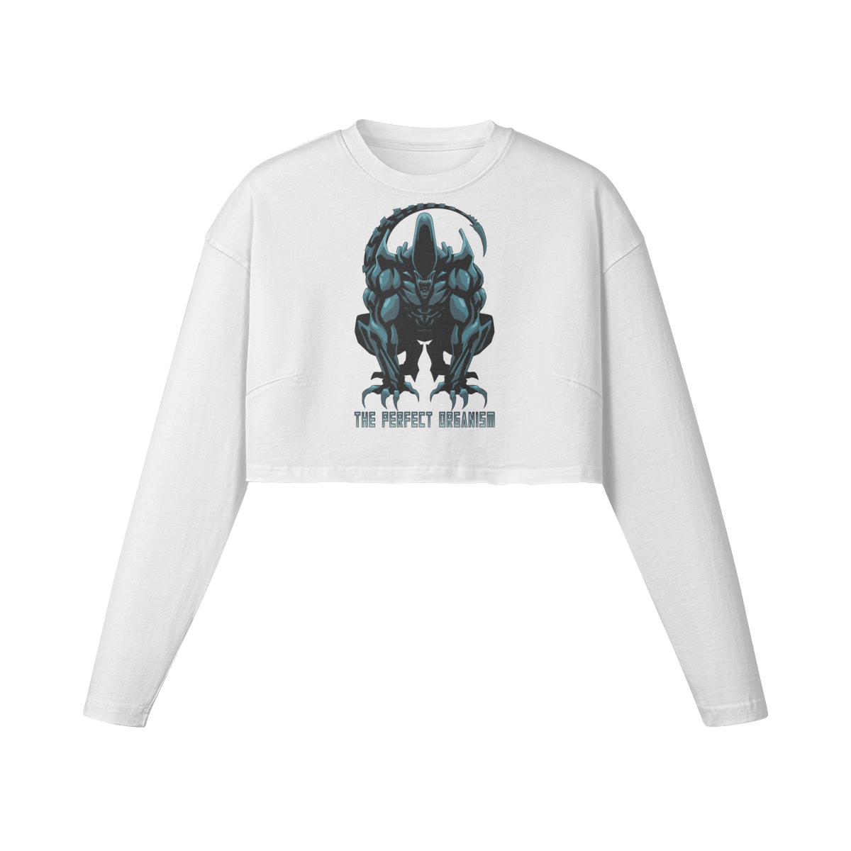 PERFECT ORGANISM- Womens Long Sleeve Crop Top-White-League of Lifters