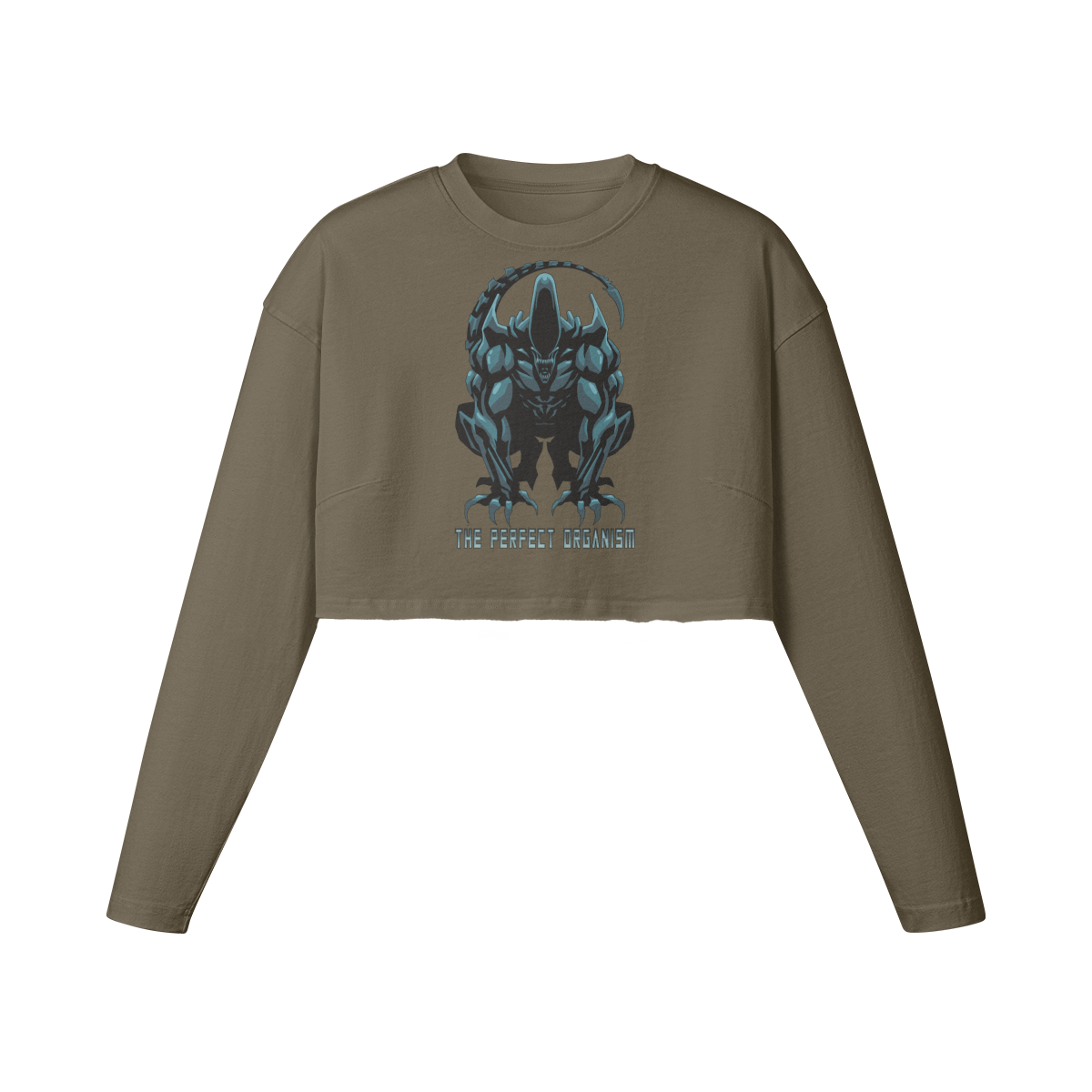 PERFECT ORGANISM- Womens Long Sleeve Crop Top-Army Brown-League of Lifters