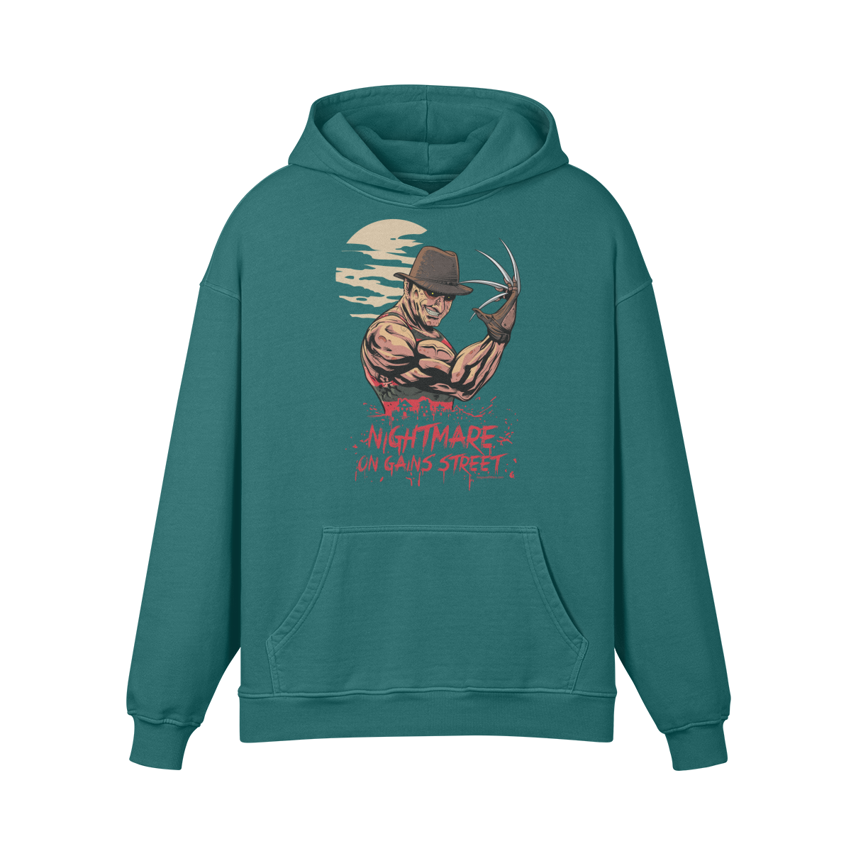NIGHTMARE ON GAINS STREET- Oversized Hoodie-Blueish Green-League of Lifters