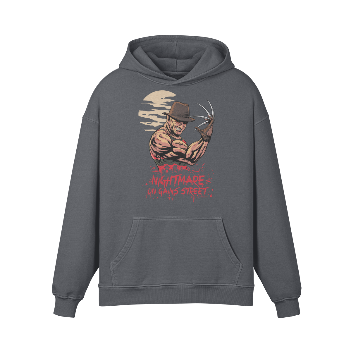 NIGHTMARE ON GAINS STREET- Oversized Hoodie-Carbon Gray-League of Lifters