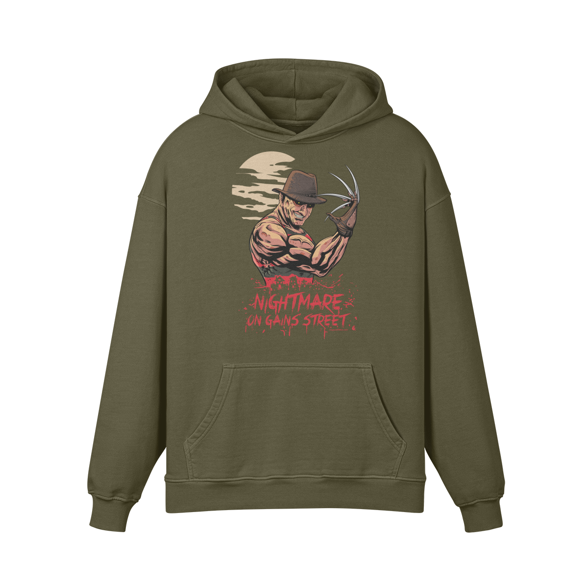 NIGHTMARE ON GAINS STREET- Oversized Hoodie-Olive Green-League of Lifters