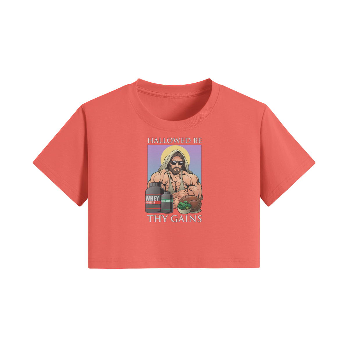 HALLOWED BE THY GAINS- Womens Crop Top-Grapefruit Red-League of Lifters